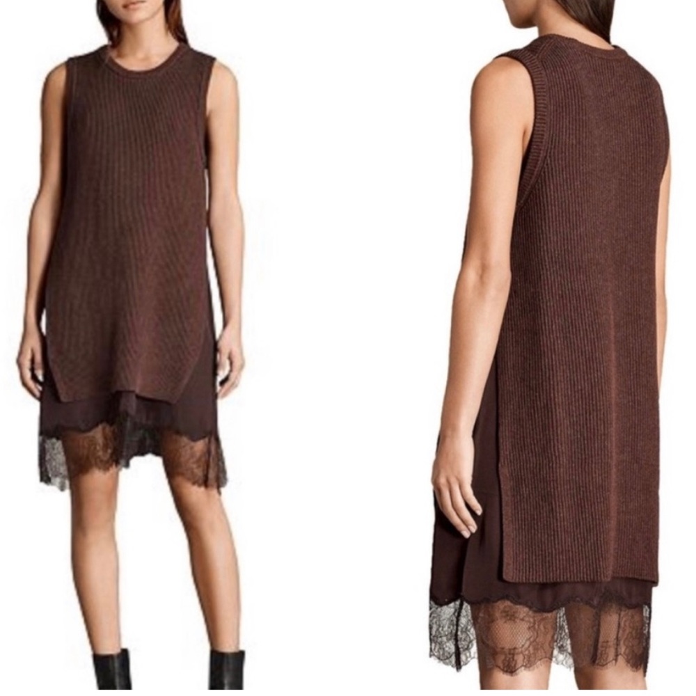 ALLSAINTS Eloise Sleeveless Sweater Dress in Marled Port Wine